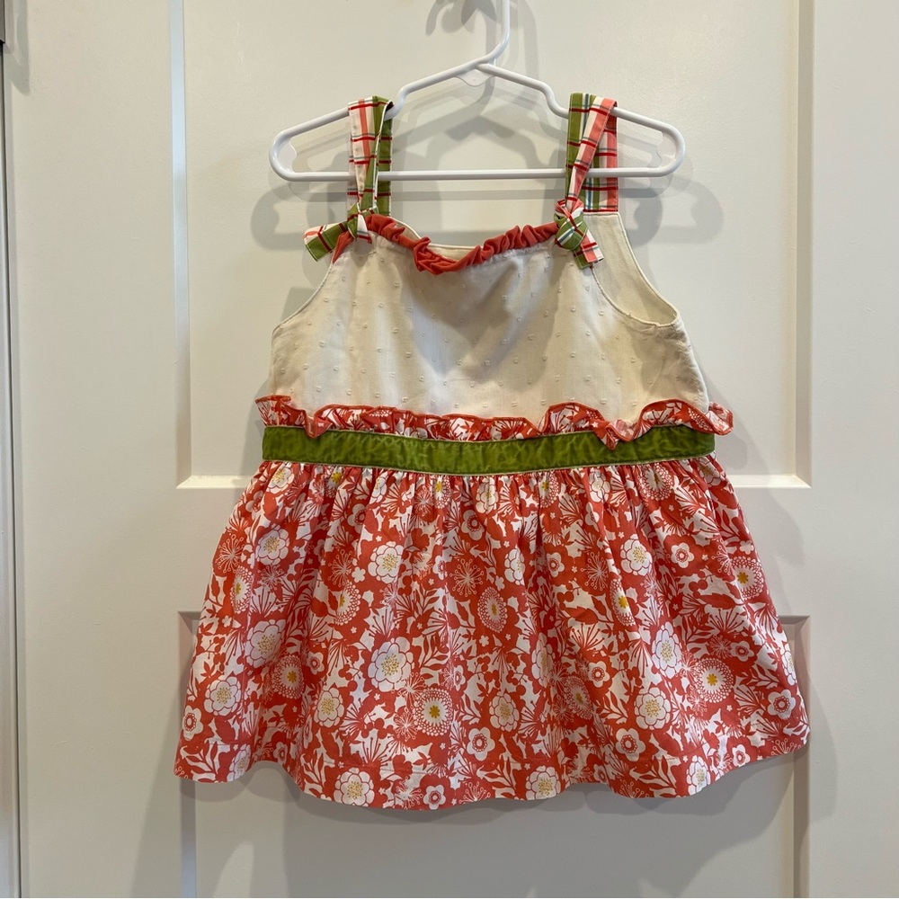 Matilda Jane Spice is Nice Top Cream and Red Green Velvet Strip Girls Size 6